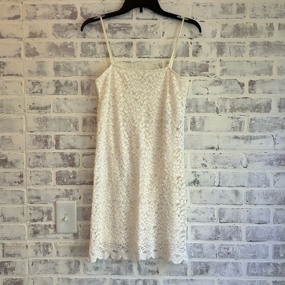 Zara Lace Floral Ivory Mini Dress Women's Sz L Spaghetti Strap Graduate Stretch - Picture 1 of 7